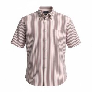 Puritan Button Down Shirt Mens M Red White Striped Short Sleeve Wrinkle Resist